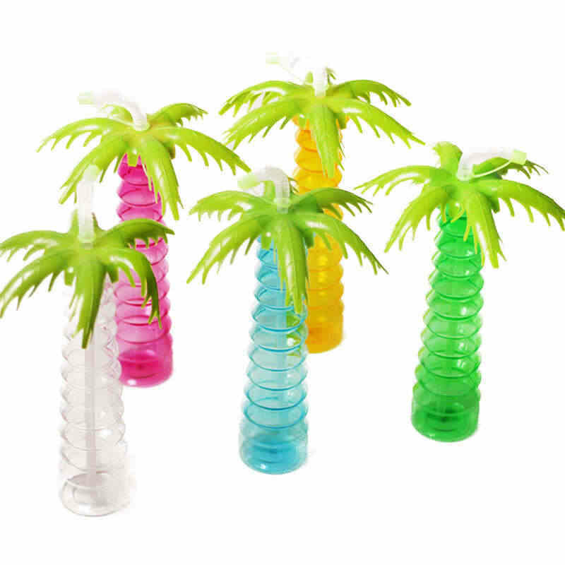 Palm Tree Plastic Cup With Straw /1Pc