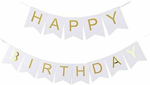 Happy Birthday White Pennant Banner