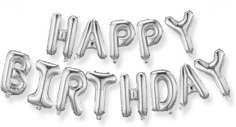 Happy Birthday Foil Balloons Banner Silver