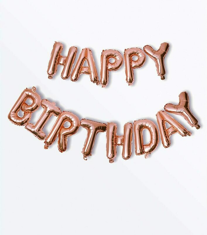 Happy Birthday Foil Balloons Banner Rose Gold