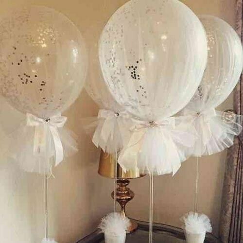 White Tulle Balloon With Stand/1Pc