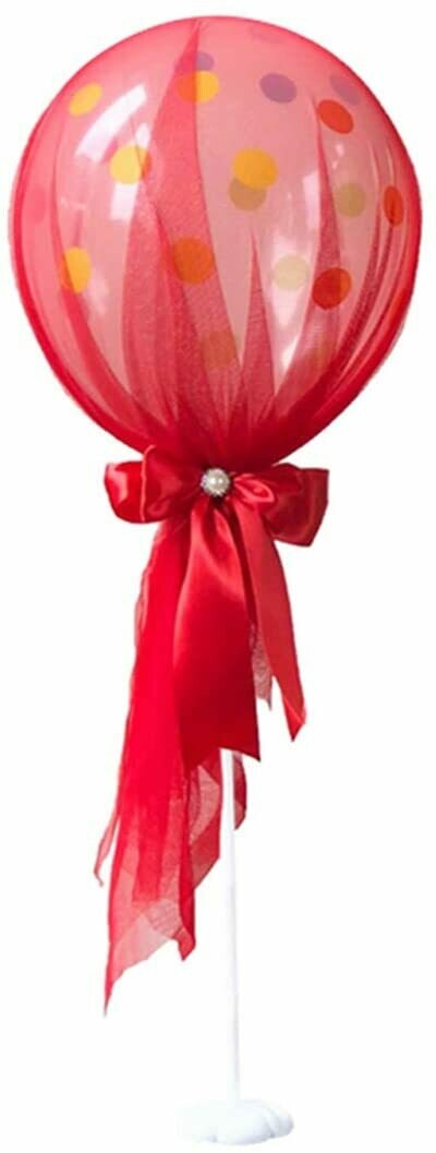 Red Tulle Balloon With Stand /1Pc