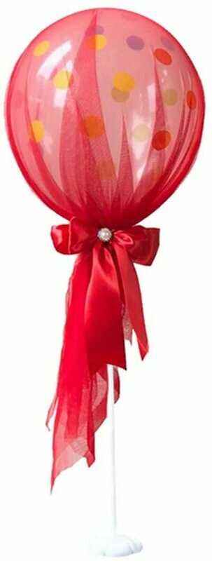 Red Tulle Balloon With Stand /1Pc
