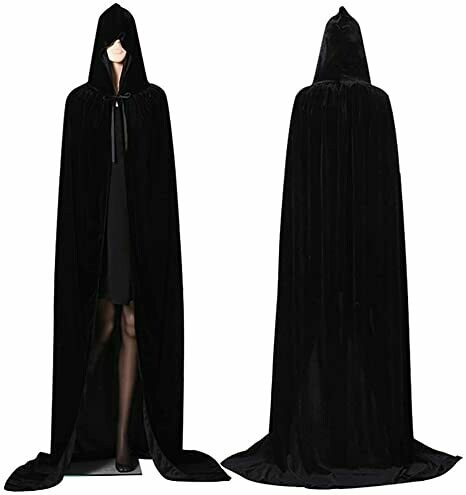 Adults Unisex Black Hooded Velvet Cloak / One Size