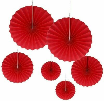 Paper Fans Set Red /6Pcs