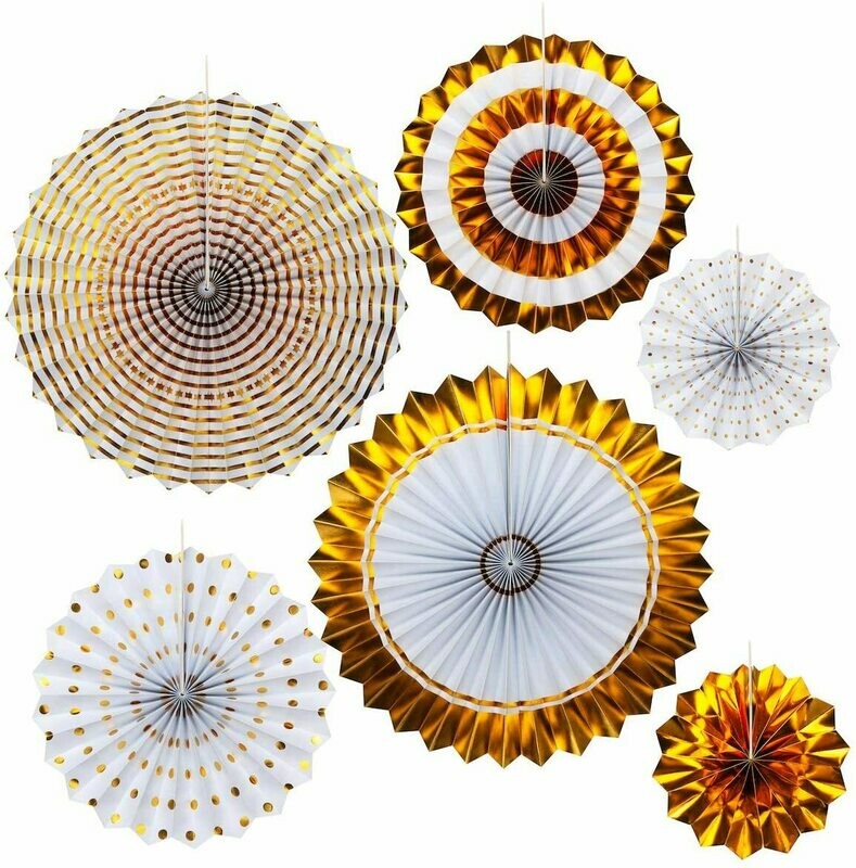 Paper Fans Set Gold /6Pcs
