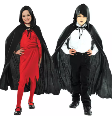 Kids Black Hooded Velvet Cloak Unisex  / One Size