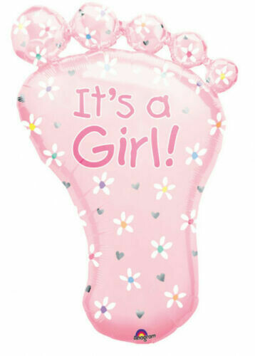 Supershape Pink It&#39;s a Girl Baby Footprint Foil Balloon