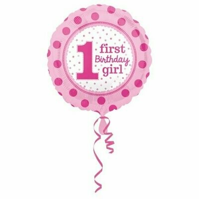 1st Birthday Girl Dots Foil Balloon