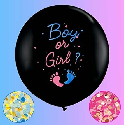 Jumbo Gender Reveal Confetti Balloon Black Boy or Girl Balloon