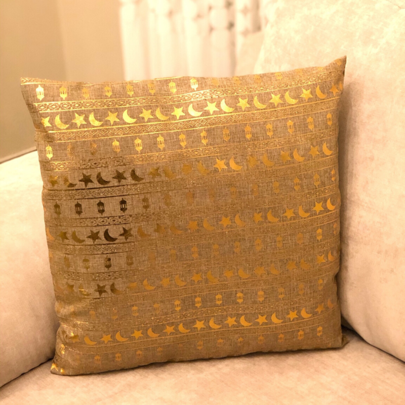 Ramadan Islamic Fine Print Gold Pillow Cover