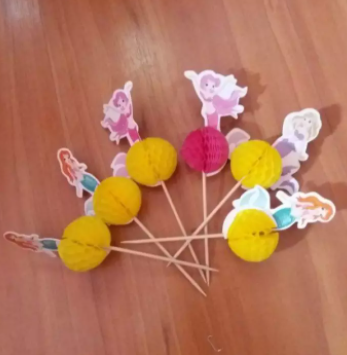 Ariel The Beautiful Mermaid Honeycomb Cupcake Toppers /6pcs