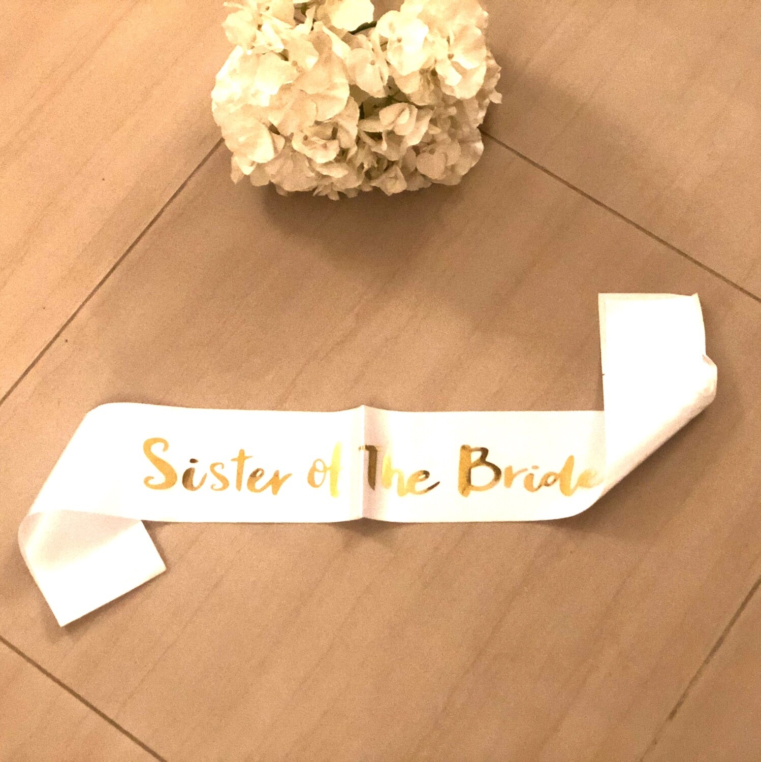 Sister Of The Bride Sash White Gold