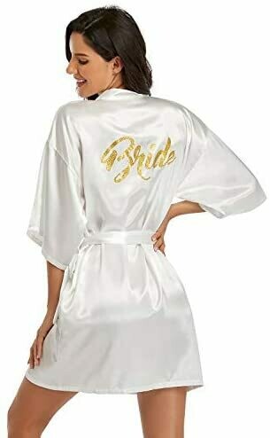 Bride Satin Robe White Gold