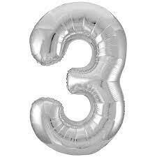 Large Number 3-Silver Foil Balloon