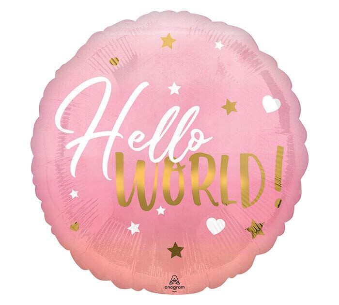 Hello World Pink Baby Balloon