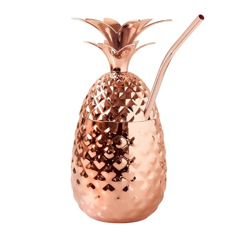Rose Gold Pineapple Plastic Cup With Straw /1Pc