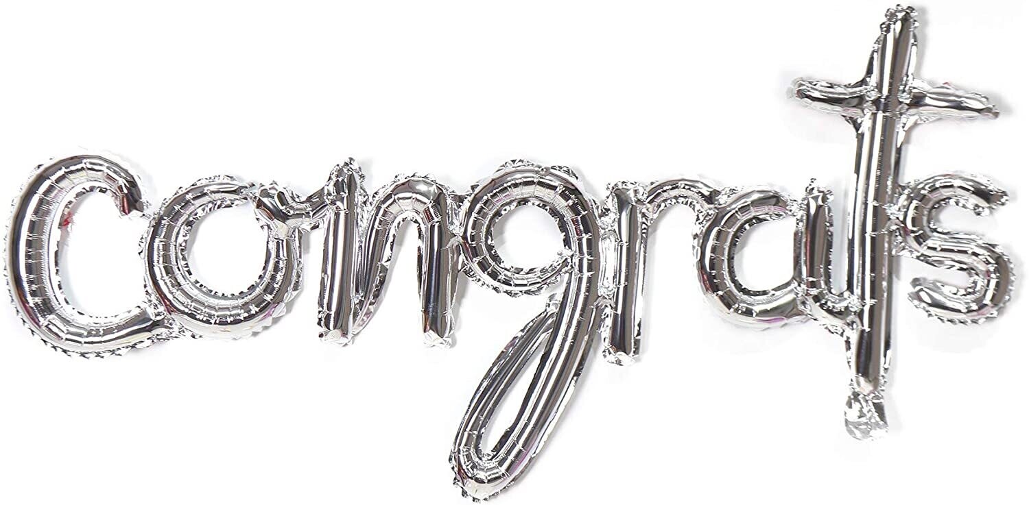 Congrats Foil Balloon Banner Silver