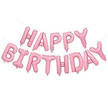 Happy Birthday Foil Balloons Banner Pink