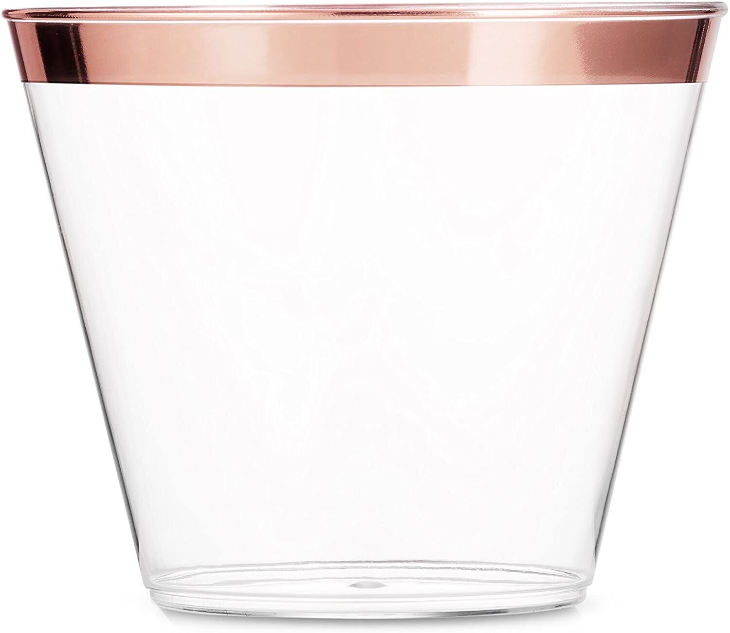 Clear Plastic Cups With Rose Gold Rim /10Pcs