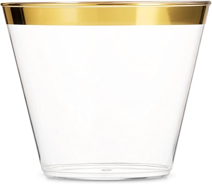 Clear Plastic Cups With Gold Rim /10Pcs