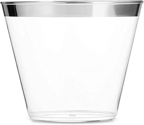 Clear Plastic Cups With Silver Rim /10Pcs