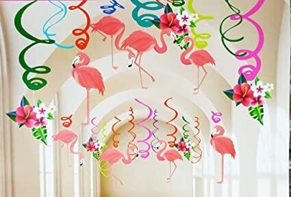 Hawaiian Flamingo Hanging Swirls /6Pcs