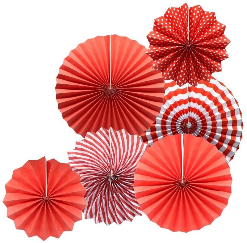 Paper Fans Set Red /6Pcs