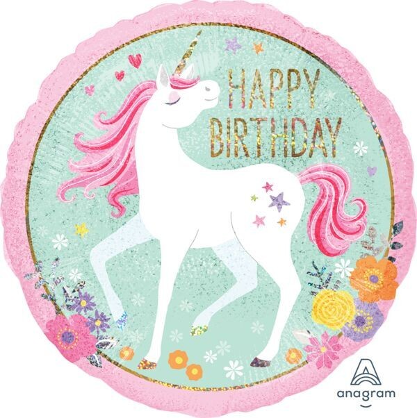 Magical Unicorn Happy Birthday Holographic Foil Balloon Magical Unicorn Happy Birthday Holographic Foil Balloon