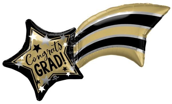 Supershape Gold, Silver &amp; Black Grad Shooting Star Foil Balloon