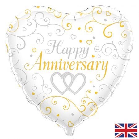 Silver &amp; Gold Anniversary Heart Foil Balloon