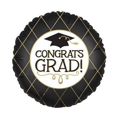 Satin Grad Black &amp; Gold Foil Balloon