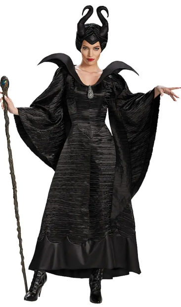 Maleficent Women Black Witch Costume And Horn Hat