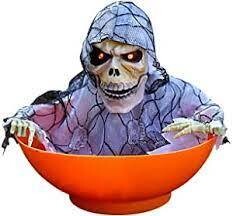Large Plastic Skull Candy Bowl with Creepy Moving Skeleton Light Up Eyes