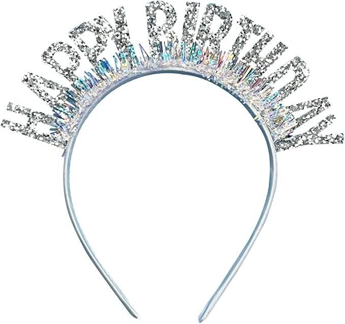 Happy Birthday Silver Glitter Headband