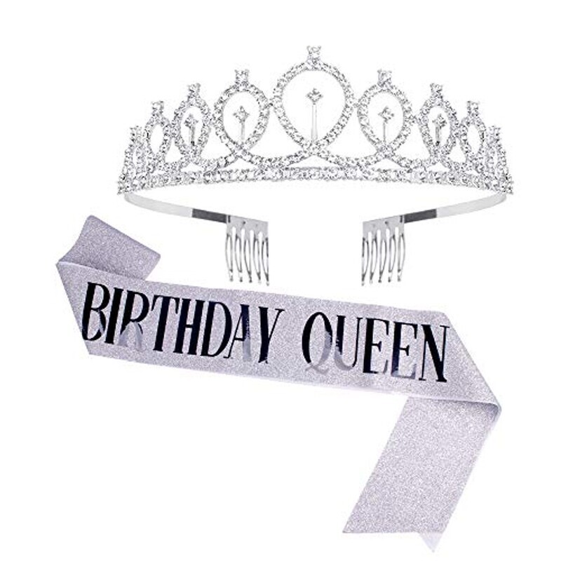 Birthday Queen Sash &amp; Rhineston Tiara - Silver