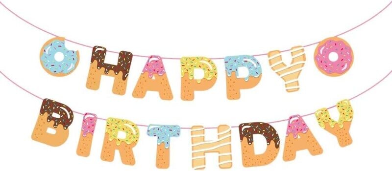 Donut Party Happy Birthday Banner