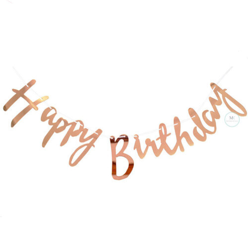 Metallic Rose Gold Cursive Happy Birthday Banner