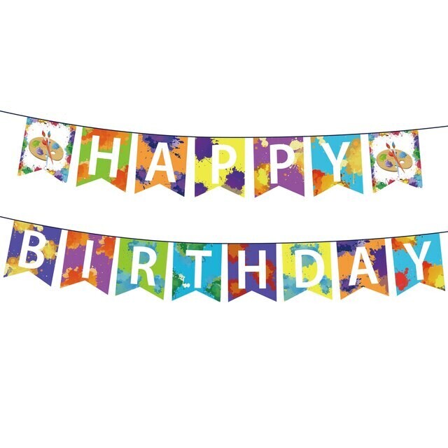 Rainbow Art Paint Happy Birthday Banner