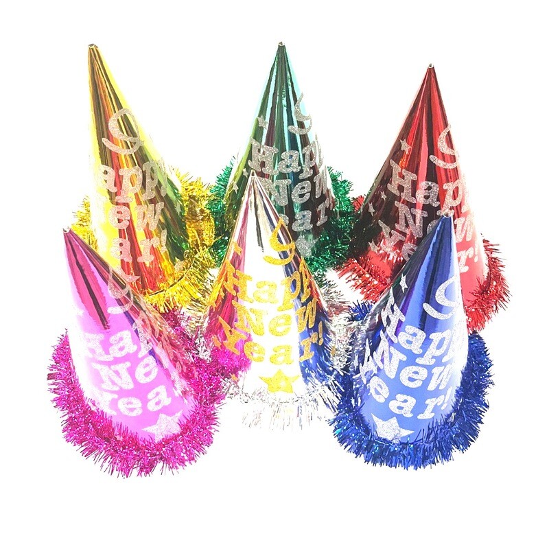 Happy New Year Cones Mulicolor-6/pack