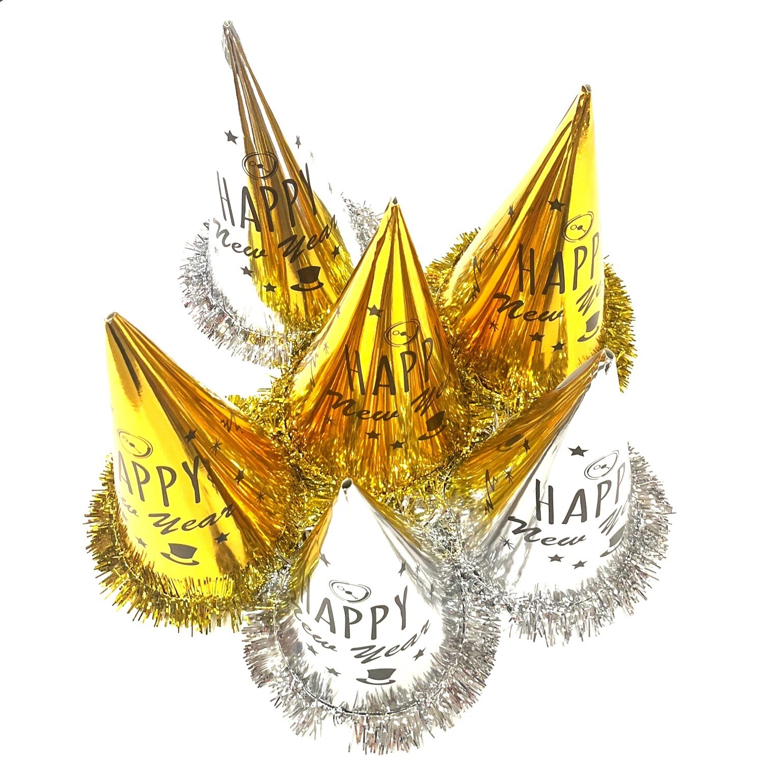 Happy New Year Cones Silver Gold-6/pack