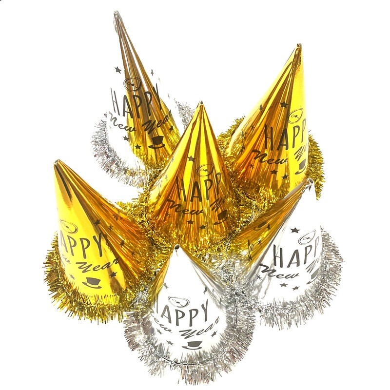 Happy New Year Cones Silver Gold-6/pack