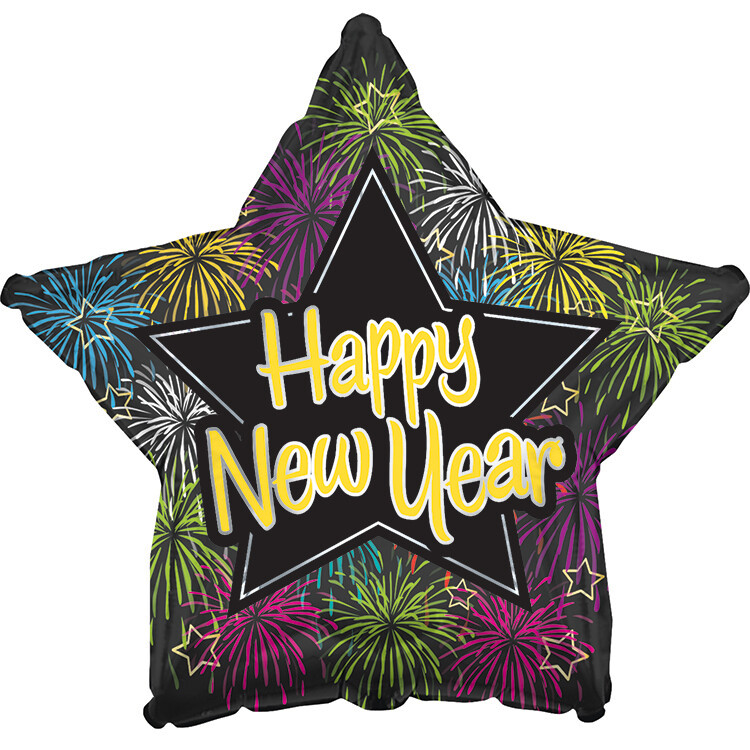 Happy New Year Fireworks Star Foil Balloon