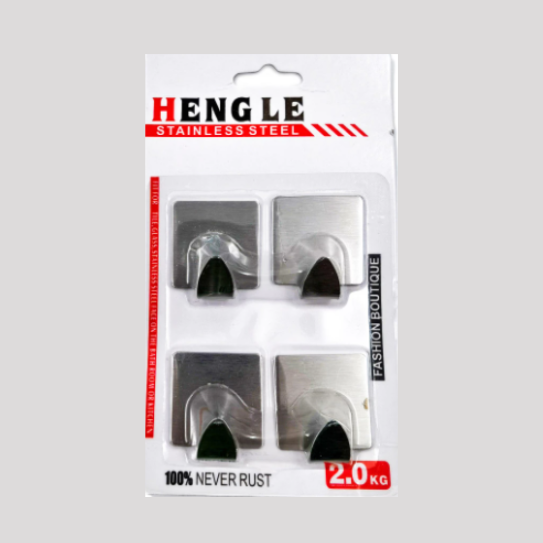Adhesive Stainless Steel Big Rectangular Hooks /4 Pack