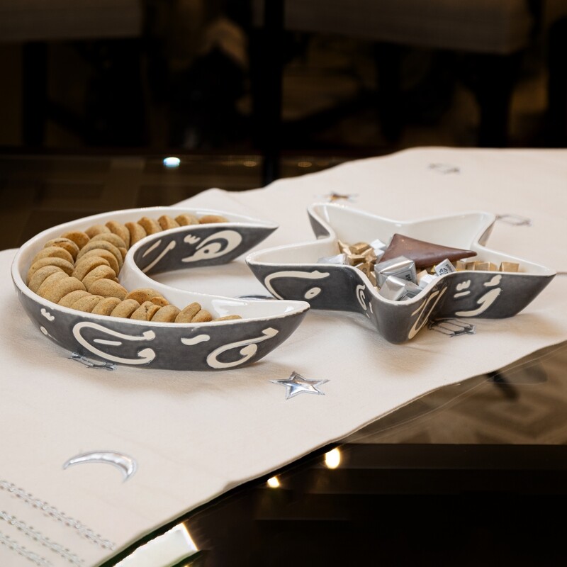 Al Salam Diwani Calligraphy Set Of Crescent & Star Plates