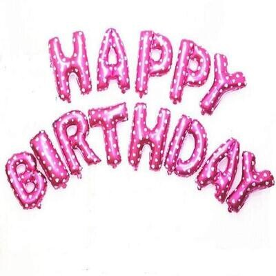 Happy Birthday Foil Balloons Banner Hot Pink