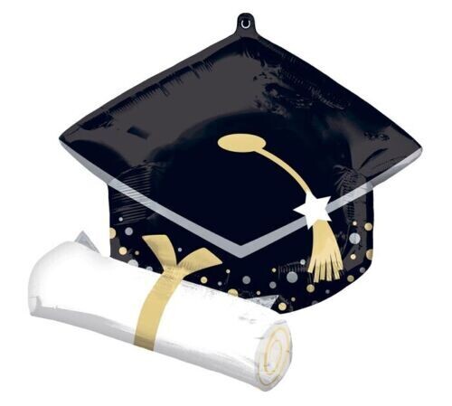 Supershape Black Grad Cap &amp; White Diploma Foil Balloon
