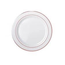 Desert White Plastic Round Plates With Rose Gold Rim /10Pcs