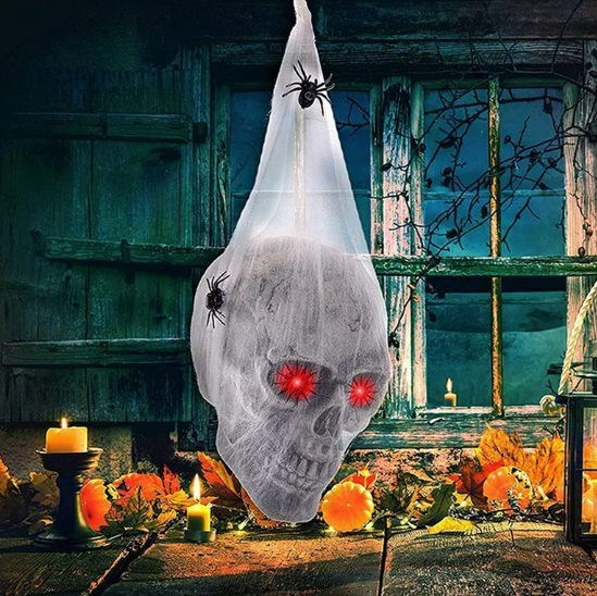 Skull with Light Up Eyes Hanging Halloween Decoration