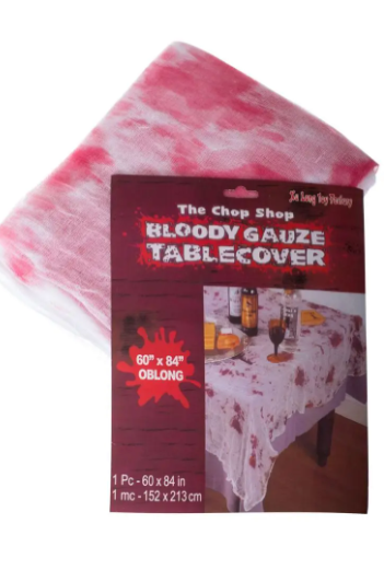 Blood Splattered White Gauze Halloween Tablecover